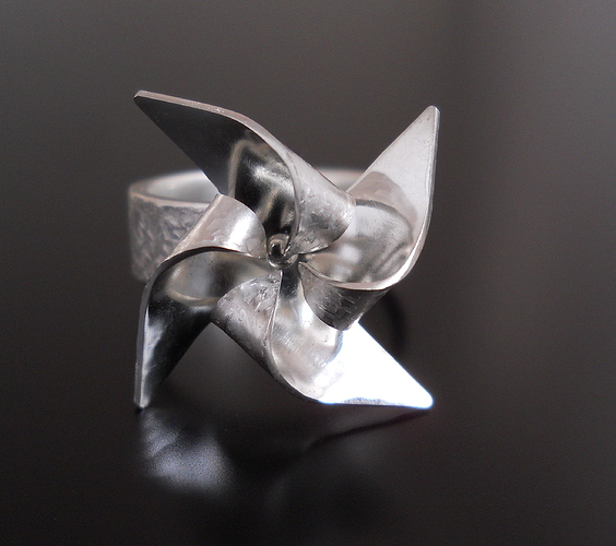 Origami Spinning Pinwheel RIng Silver